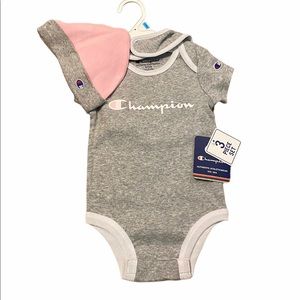 Champion Onesie with Matching Bib & Hat